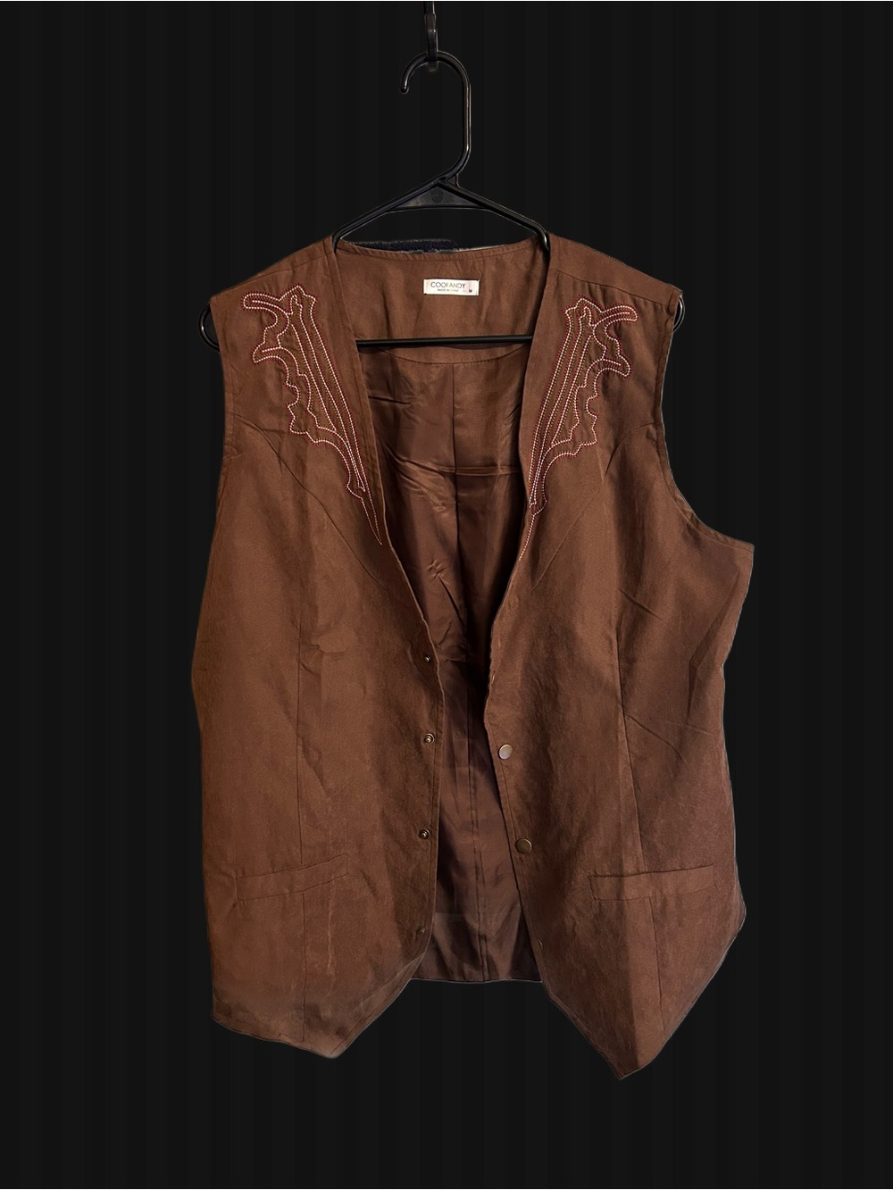 Brown Suede Western Vest with Embroidered Yoke